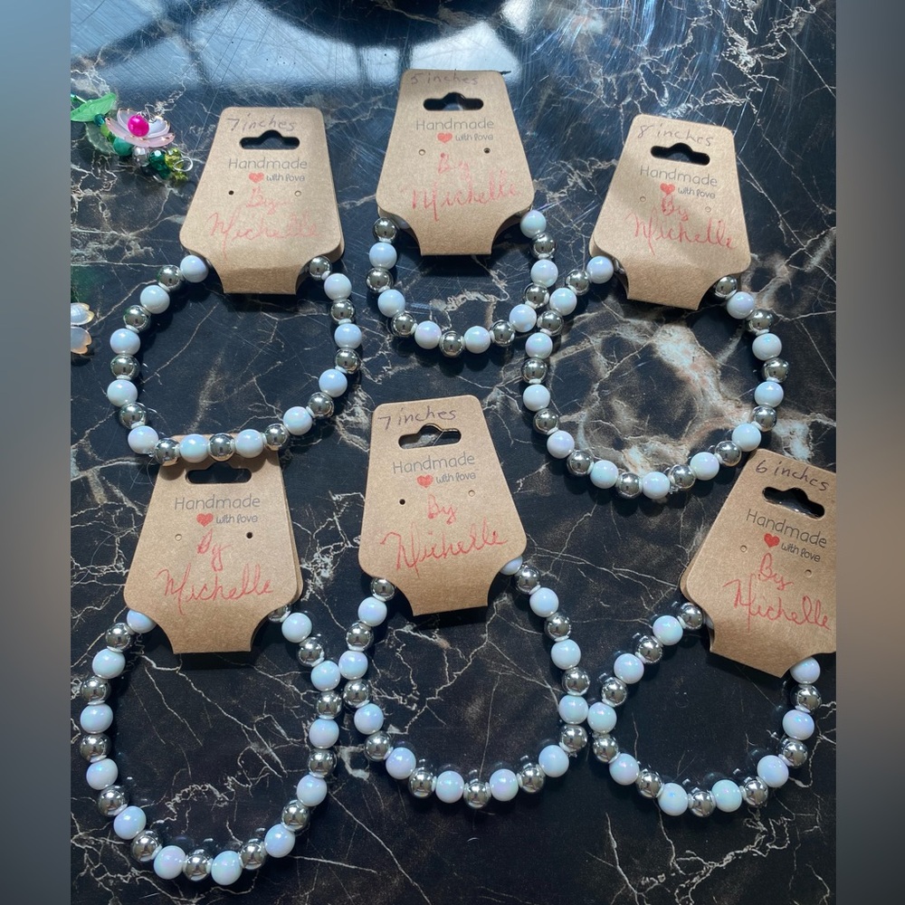 Homemade White and Silver Beaded Bracelet By Michelle